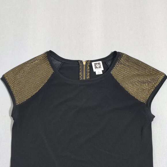 Anne Klein sleeveless blouse women's sz S black with gold decoration on shoulder - Picture 2 of 12